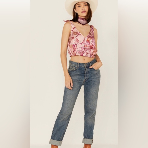 NEW FREE PEOPLE - Blush Floral Top with Elasticized Waistband - Picture 4 of 9